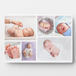 Modern 6 Photo Collage Grid Newborn Baby Plaque