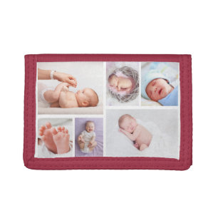 Modern 6 Photo Collage Grid Newborn Baby Plaque Tri-fold Wallet