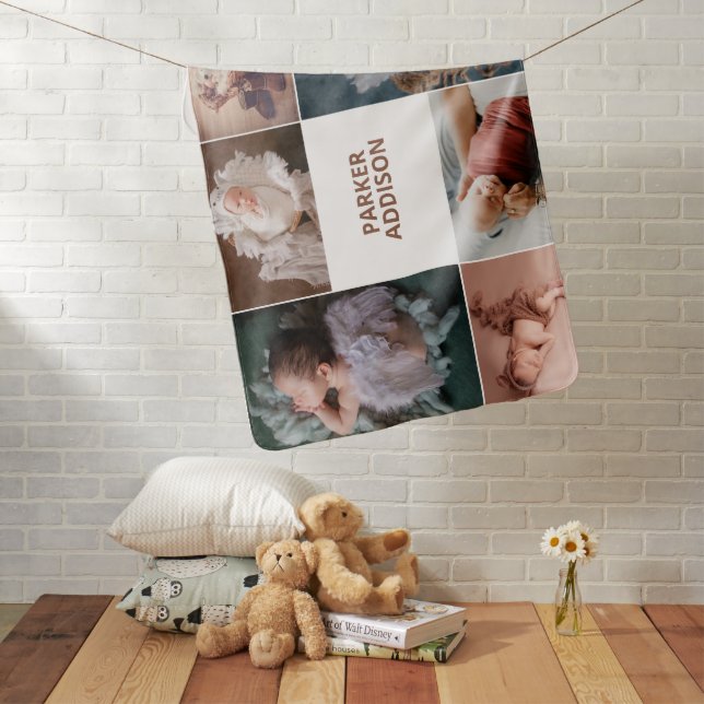 Modern 6 Photo Collage Grid Newborn Newborn Baby Blanket (In Situ)