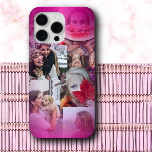 Modern 6  Photo Collage Hot Pink Gradient  iPhone 15 Pro Max Case