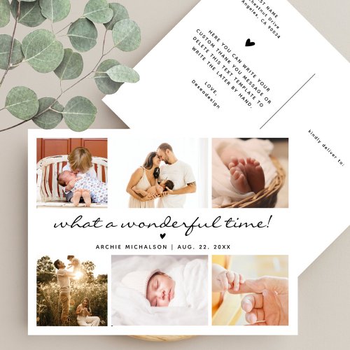 Modern 6 Photo Collage New Baby Thank You Holiday Postcard