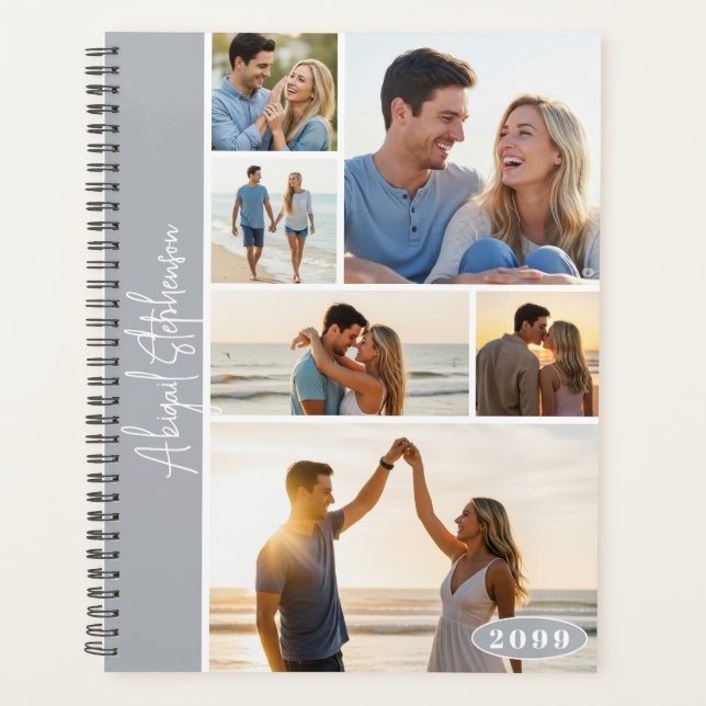 Modern 6 Photo Collage Personalized Custom Color Planner (Front)