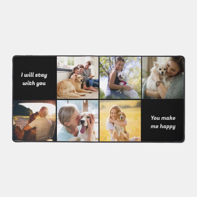 Modern 6 Photo Collage Personalized Monogram Desk Mat (Front)