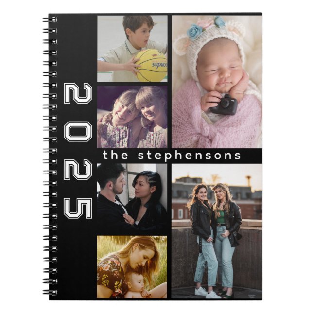 Modern 6 Photo Collage Personalized Notebook (Front)