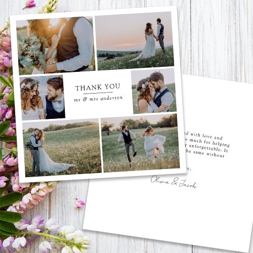 Modern 6 Photo Collage Square Wedding Thank You Card