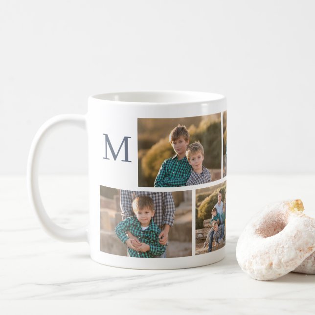 Modern 6 Photo Collage with Monogram Coffee Mug (With Donut)