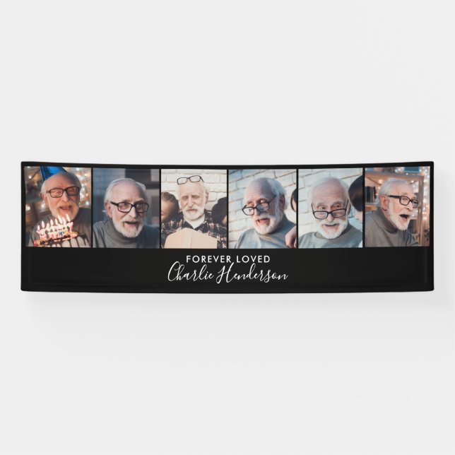 Modern 6-Photo Custom Text Funeral Banner (Horizontal)