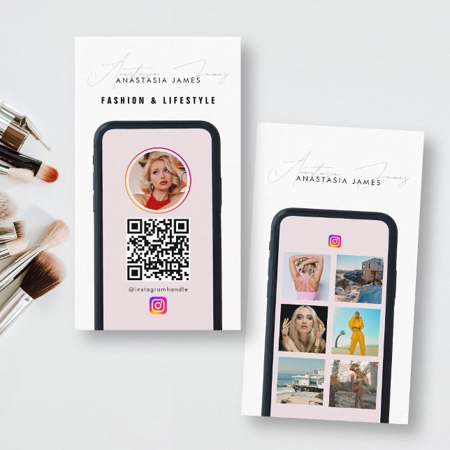 Modern 6 Photo Feed Grid Social Media QR Code  Business Card (Modern 6 Photo Feed Grid Social Media QR Code Business Card)