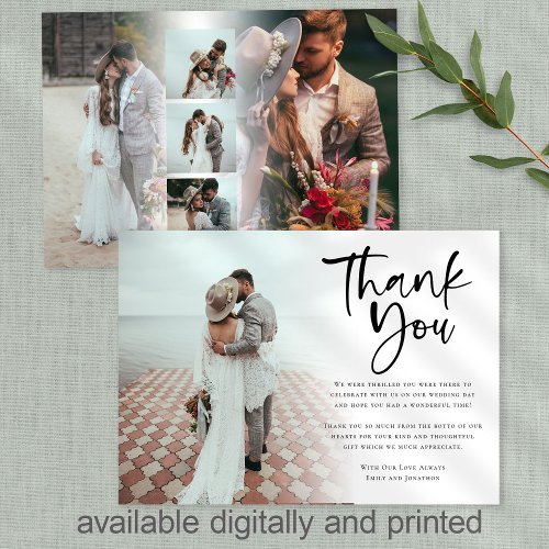 Modern 6 Photo Newlyweds Script Wedding Thank You Card