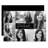 Modern 6 Photo Script Graduation Invite - Black