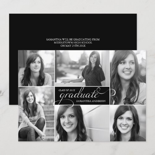 Modern 6 Photo Script Graduation Invite - Black