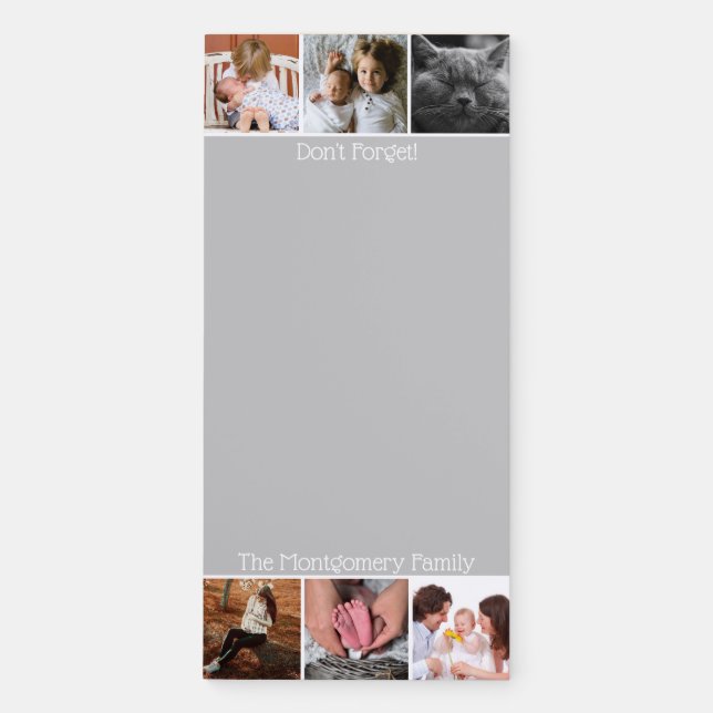 Modern 6 Photo Strip & Family Name Magnetic Notepad (Front)