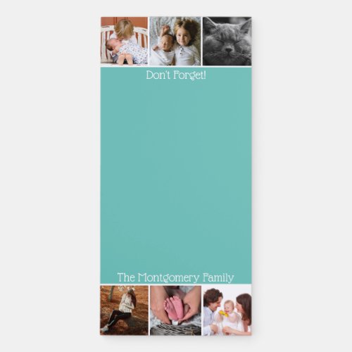 Modern 6 Photo Strip  Family Name Magnetic Notepad