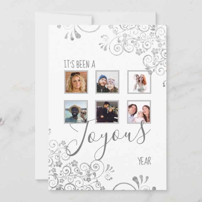 Modern  6 Photo White Year in Review Christmas Holiday Card (Front)