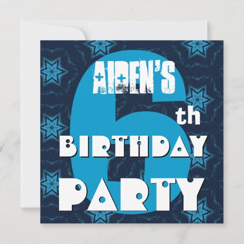 Modern 6th Birthday Six Years Big Blue Stars B351 Invitation