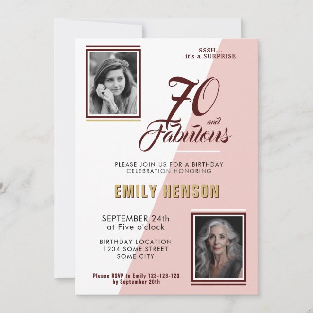 Modern 70 and Fabulous 2 Photo 70th Birthday Invitation (Front)
