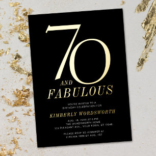Modern 70 and Fabulous 70th Birthday Black Gold Foil Invitation
