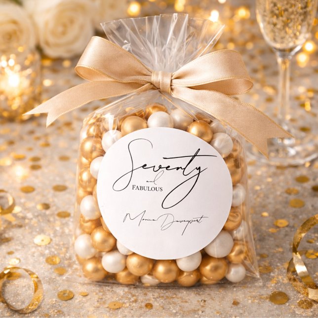 Modern 70 and Fabulous 70th Birthday Party  Classic Round Sticker (Creator Uploaded)