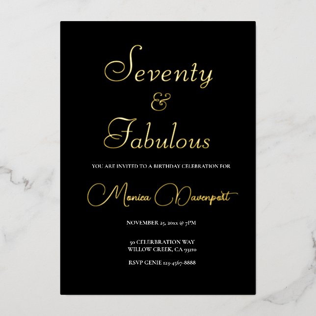 Modern 70 and Fabulous 70th Birthday Party Foil Invitation (Front)