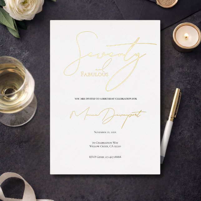 Modern 70 and Fabulous 70th Birthday Party  Foil Invitation (Creator Uploaded)