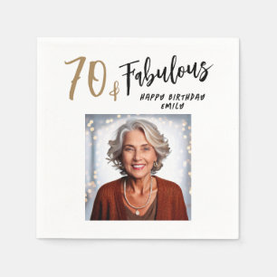 Modern 70 and Fabulous Photo 70th Birthday Napkins