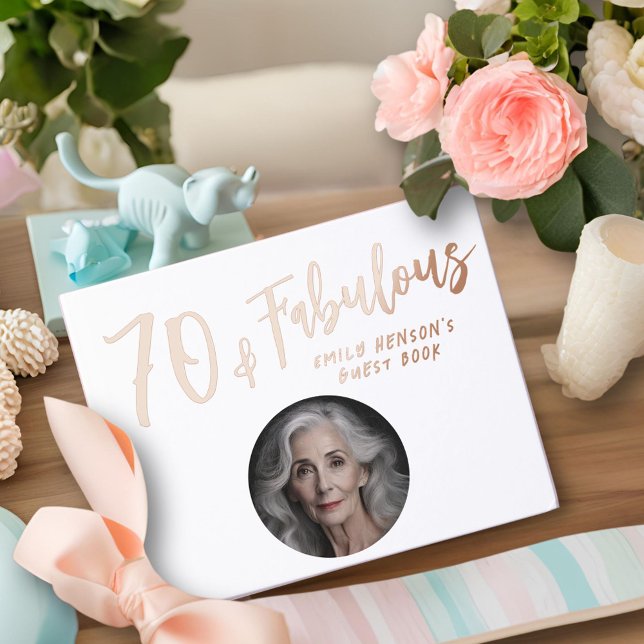 Modern 70 and Fabulous Photo 70th Birthday Party Foil Guest Book (Creator Uploaded)