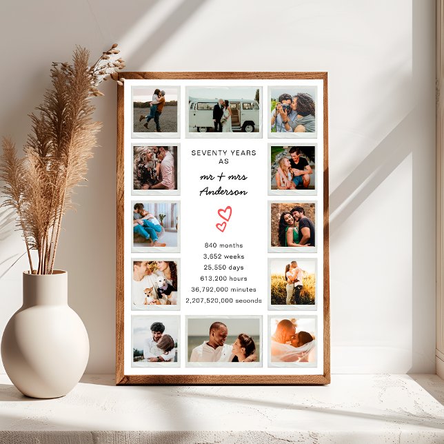 Modern 70th Anniversary Custom Photo Collage Poster (Creator Uploaded)