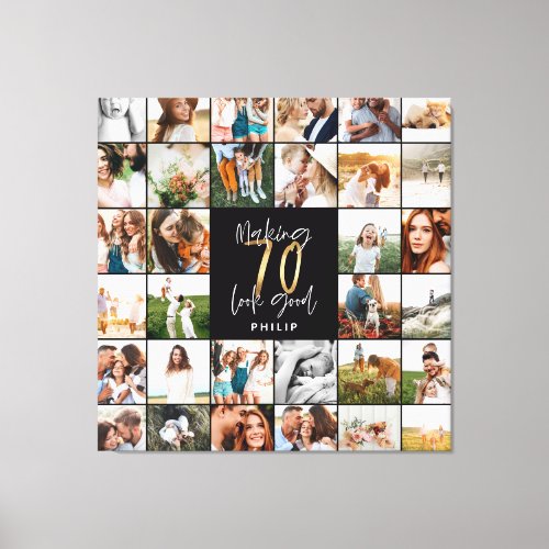 Modern 70th birthday multi photo script gift  canvas print