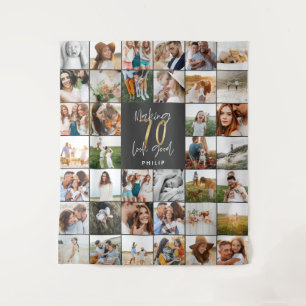 Modern 70th birthday multi photo script tapestry