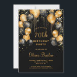 Modern 70th Birthday Party Black Gold  Invitation<br><div class="desc">Celebrate this milestone birthday with a modern sophisticated invitation! Featuring a black background adorned with shimmering gold balloons,  and sparkling gold glitter confetti. Personalize with your event details. Available in print,  as a digital download,  or both! You can add rounded corners for an extra touch of elegance.</div>
