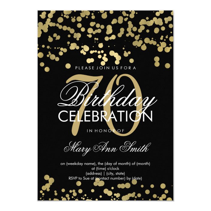 Modern 70th Birthday Party Gold Foil Confetti Invitation | Zazzle.com