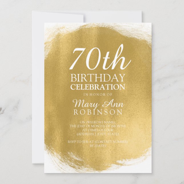 Modern 70th Birthday Party Gold Paint Look Invitation (Front)