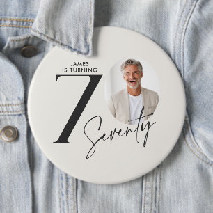 Modern 70th Birthday Photo Minimal Milestone Button