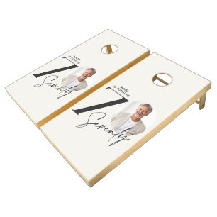 Modern 70th Birthday Photo Minimal Milestone Cornhole Set