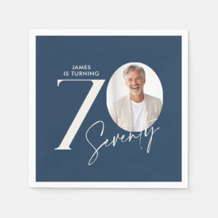Modern 70th Birthday Photo Minimal Milestone Napkins