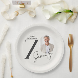 Modern 70th Birthday Photo Minimal Milestone Paper Plates