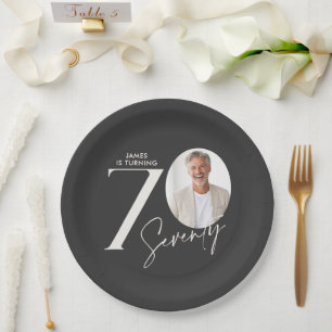 Modern 70th Birthday Photo Minimal Milestone Paper Plates