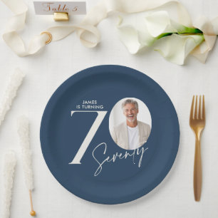 Modern 70th Birthday Photo Minimal Milestone Paper Plates