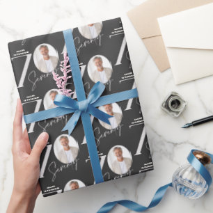 Modern 70th Birthday Photo Minimal Milestone Wrapping Paper