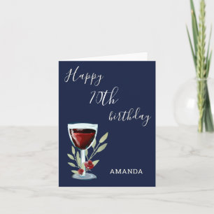 Modern 70th Happy Birthday Red Wine Navy Blue Card