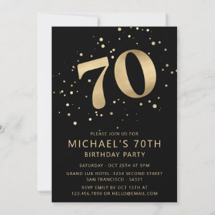 Modern 70th Seventy Birthday Photo Gold Glitter Invitation