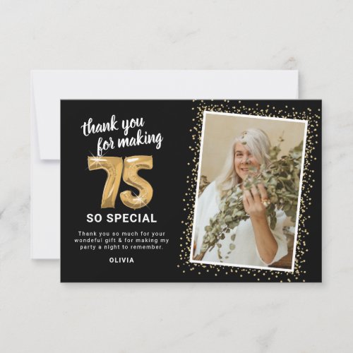 Modern 75th Adult Birthday Photo Thank You Card