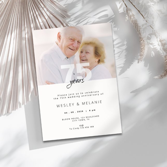 Modern 75th Wedding Anniversary with Photo Invitation (modern 75th wedding anniversary invitation with photo)