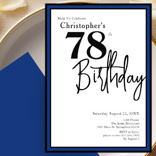 Modern 78th Birthday Invitation Elegant Black Blue