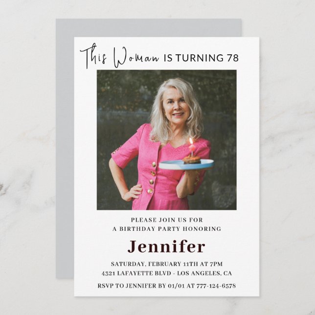 Modern 78th birthday invitations for her Photo (Front/Back)