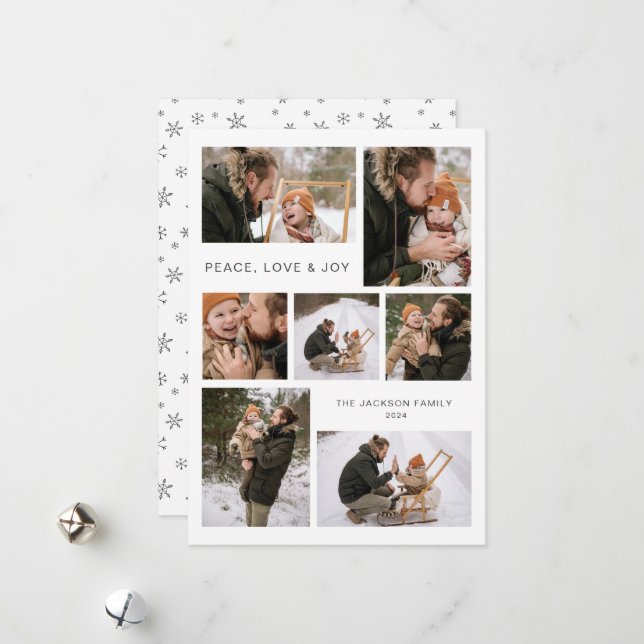 Modern 7 Family Photo Christmas Flat Holiday Card (Front/Back In Situ)