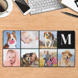 Modern 7 Photo Collage Custom Simple Monogram Desk Mat<br><div class="desc">This desk mat features a customizable photo collage perfect for showcasing your favorite picture of family, pets, friends or grandparents. The modern and cute design is ideal for dog lovers, family, and friends, or anyone looking for a fun desk accessory. It's a great addition to any office space and can...</div>