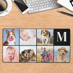 Modern 7 Photo Collage Custom Simple Monogram Desk Mat