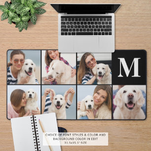 Modern 7 Photo Collage Monogram Custom Color Desk Mat