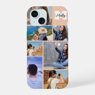 Modern 7-Photo Collage Name Monogram iPhone Case